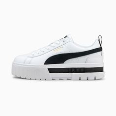 Mayze Leather Women's Sneakers | PUMA Running With Stroller, White Puma, Sneaker Sale, Puma White, Sneakers Puma, Trainers Fashion, Black Puma, White Lotus, Puma Suede