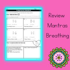 a pink background with the words review, mantras and breathing written on it