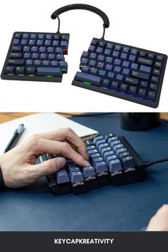 two hands are typing on a keyboard and another hand is using a mouse to operate it