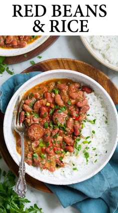 red beans and rice in a white bowl