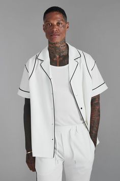 Men’s All White Party Outfit, Mens Matching Sets, Mens Shirt Design Pattern, Long Sleeve Jersey Shirt, Party Mode, Keeping It Simple, Upgrade Your Look, Plain Shirt