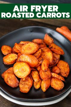 air fryer roasted carrots on a black plate