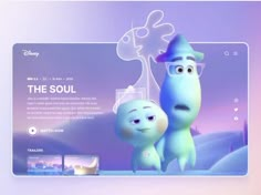 the website for disney pixars is displayed in front of a purple and blue background