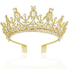 PRICES MAY VARY. High-Quality Material: Made of durable hard alloy and rhinestone. Crown is anti- rust, nickel free and anti-allergic for safe wearing. Encrusted with stunning crystals of various sizes, this tiara shines bright like diamond. Alloy is with diamond look and hard texture for practicality and aesthetics. Size & Weight: Birthday tiara for women is approximately 2.16 inches/5.5cm in height, 5.5 inches/14cm in diameter. The tiaras crown for women is more suitable for teenagers and adul Halloween Bridal Party, Rhinestone Halloween, Womens Birthday, Birthday Tiara, Birthday Headband, Crown For Women, Gold Tiara, Queen Crown, Rhinestone Headband