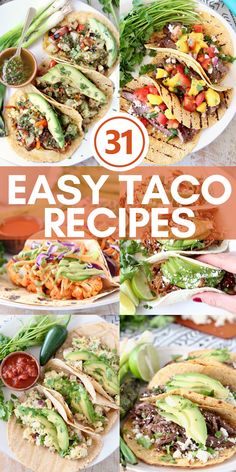 collage of images showing different types of tacos on plates Ideas For Taco Tuesday, Tuesday Recipes, Chicken Shrimp, Healthy Weeknight Meals, Slow Cooker Tacos, Favorite Recipes Dinner, Easy Taco