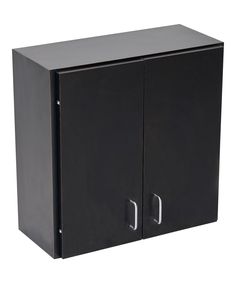 a black cabinet with two doors on one side and an open door on the other