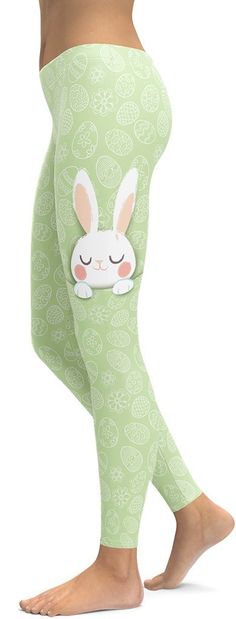 Peaking Easter Bunny Leggings, S Cute Green Spring Bottoms, Cute Green Stretch Bottoms, Casual Green Leggings For Spring, Green Spring Leggings For Loungewear, Green Spring Loungewear Leggings, Spring Green Loungewear Leggings, Easter Workout, Leggings Outfit Casual, Squat Proof Leggings