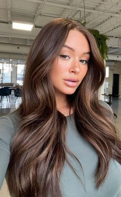 Deep Brown Balayage, Trendy Brunette Hair, Hair Colors For Summer, Brown Balayage Hair, Balyage Long Hair, Hairstyles And Colors, Celebrities Hairstyles, Highlights For Dark Brown Hair, Black Hair Balayage