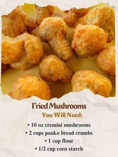 the menu for fried mushrooms is shown here