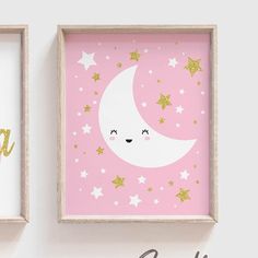 two framed pictures with stars and the words love you to the moon and back