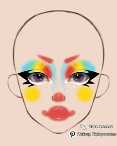 Cute Clown Inspired Makeup, Halloween Makeup Colorful, Circus Themed Makeup, Colorful Easy Makeup, Rave Clown Makeup, Face Painting Adults Creative, Clown Makeup Pastel, Face Paint Ideas Clown, Clown Makeup Rainbow