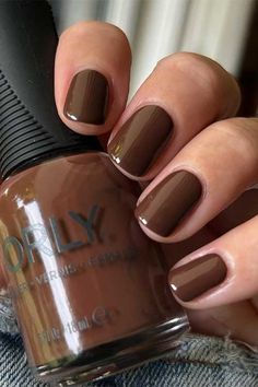 Orly Don't Be Suspicious Chocolate Brown Nails Short, Brown Nails On Pale Skin, Short Chocolate Nails, Fall Nail Black Women, Chocolate Brown Nail Polish, Short Nails Ideas Brown, Dark Brown Short Nails, Brown Nail Polish Colors, Brown Nails Ideas Short