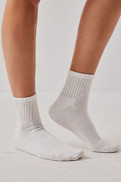 Keep it simple with these American-made cotton quarter crew socks. **Fit:** Quarter crew length **Features:** Soft cotton blend, ribbed texture, seamed toe and heel **Why We | Solid Shortie Crew Socks by American Trench at Free People in White White Crew Socks, White Socks Aesthetic, White Socks, White Socks And Sneakers, Socks Aesthetic, Family Picture Outfits, Sock Shop, Picture Outfits, White Sock