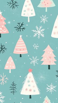 christmas trees and snowflakes on a blue background