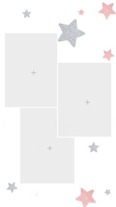 three pink and silver stars on a white background with space for text or images to be added