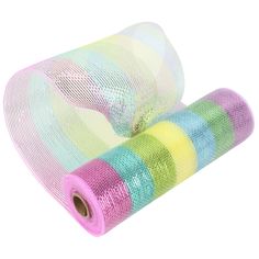 PRICES MAY VARY. ✨ A 10 inch wide, 10 yards roll of pastel rainbow stripes deco mesh with standard foil. Matte and metallic pink, aqua, lime green, iridescent yellow, blue, sage, and lavender is included. Great texture and sparkle that works for multiple themes. Whether you're making a wreath, a garland, or a bow, the beautifully full ruffles, curls and poofs that you fix into your design will stay that way. 🎀 Deco mesh is an incredibly versatile material for decorating, wrapping and crafts. Th Decorative Mesh Wreaths, Mesh Garland, Door Mesh, Rainbow Wreath, Candy Wreath, Ribbon Crafts Diy, Deco Mesh Ribbon, Easter Fabric, Unicorn Decorations