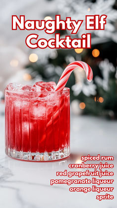 Naughty Elf Cocktail Fun Christmas Alcoholic Drinks, Christmas Themed Mixed Drinks, Fun Winter Alcoholic Drinks, Tipsy Elf Drink, Fun Winter Drinks Alcohol, Cocktails For Christmas Party, Spiced Rum Christmas Cocktails, Christmas Themed Alcoholic Drinks, Christmas Themed Drinks Cocktails