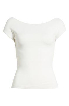 Made from smooth fabric that's superstretchy, this versatile top stands out with a ballet neckline, cap sleeves and an eye-catching open back. 20 1/2" length (size Medium) Ballet neck Cap sleeves 90% nylon, 10% spandex Machine wash, dry flat Imported Not available for sale and shipment to Germany School Dr, Collage Elements, Cap Sleeve Shirt, Sleeves Style, Top Outfit, Fashion Collage, Cap Sleeve Top, Crop Top Outfits, Boarding School