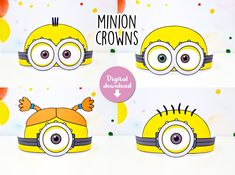 the minion crowns are designed to look like they have big eyes and yellow hair