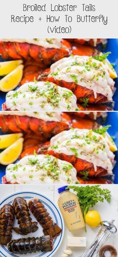 grilled lobster tails with lemon wedges and parsley on the side