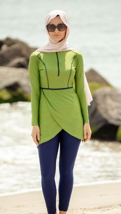 The perfect lightweight swimsuit for your vacay. Featuring a zipper on the chest, half turtleneck, built in padding on the chest and fastens on the side to prevent the top from rising in the water. Features strong elastic to ensure a secure fit when wet.This set is made for you to enjoy the water and sun! Summer Items, Modest Swimsuits, Modest Swimwear, Outfit Women, Mood Board Fashion, Water Features, Beach Outfit, Modest Fashion, Lime Green