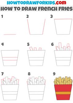 how to draw french fries in a bucket step by step drawing instructions for kids and beginners