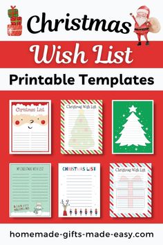 christmas wish list printable templates with santa clause and presents on the bottom,