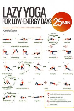 the poster shows how to do yoga for low - energy days in 25 mins