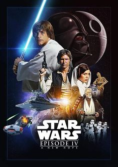 the poster for star wars episode iv, with characters from various films and movies on it