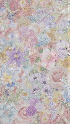 an image of a flowery background with many different colors and flowers on it's surface