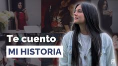 a woman with long black hair standing in front of a group of people and text that reads te cuento mi historica