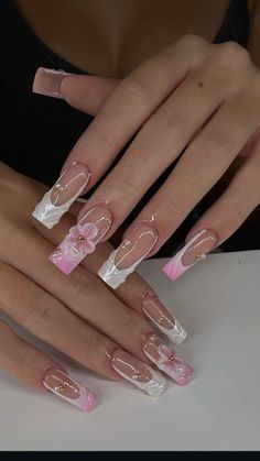 #3d #ongles #nails #manucure Acrylic Nail Designs Coffin, Bridal Nails Designs, Girly Acrylic, Ongles Nails, Drip Nails, Nail Sets, Long Square Acrylic Nails