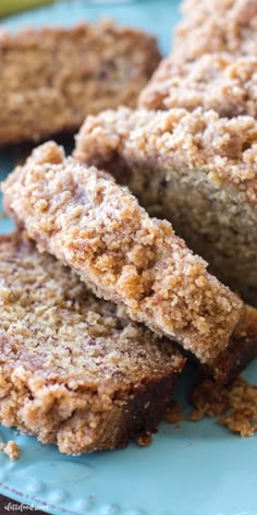 sliced banana bread sitting on top of a blue plate