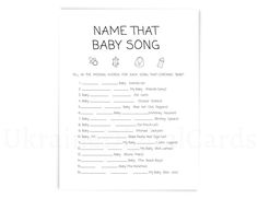 a printable baby song with the words'name that baby song'in black and white