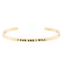 The Mantraband I Can And I Will Bracelet is an understated, everyday accessory with an engraved intention. It's a go-to gift, thanks to the gift-ready recyclable packaging with an inspirational message, specific to the mantra. Features "I Can And I Will"-engraved adjustable bracelet  Nickel and lead free Stainless steel, dipped in 18K gold Gift-ready, recyclable packaging Details Color: Yellow Gold Adjustable: Yes Materials: 18K gold dipped over stainless steel; lead free and nickel free Care: To clean, wipe items with a soft cloth. Avoid frequent contact with strong chemicals, such as detergent, bleach, perfume, etc. Store in a jewelry box or soft cloth. Always remember to remove your gold jewelry before shower or exercise. Do not wear items in hot tubs or swimming pools. Country of Origi Mantra Bands, Recyclable Packaging, Gold Gift, Hot Tubs, Everyday Accessories, Gold Dipped, Inspirational Message, Recycled Packaging, Always Remember