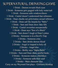 an image of a drink list for supernatural drinking game