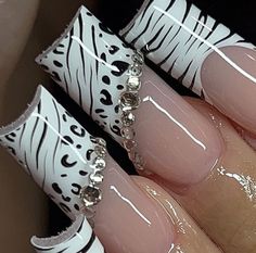 Pink Black Nails, Zebra Print Nails, Acrylic Nails Nude, Zebra Nails, Long Acrylic Nail Designs, Colored Acrylic Nails, Cute Acrylic Nail Designs