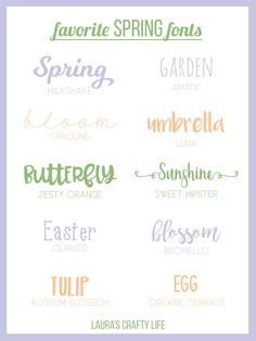 some type of font that is in different colors and sizes, with the words spring on them