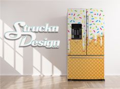 an ice cream refrigerator with sprinkles on it and the words stuck in design