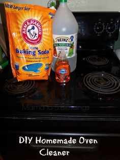 homemade oven cleaner and baking soda sitting on top of the stove