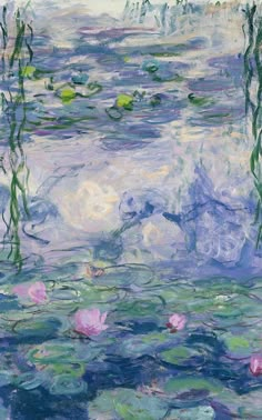 a painting of water lilies and lily pads