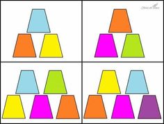 four different colored shapes are shown in the shape of pyramids, with one smaller triangle on