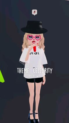 a woman in black and white is holding a red cup with the words theme celebrity on it