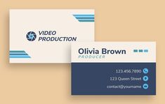 two business cards with the words video production printed on one side and the other side