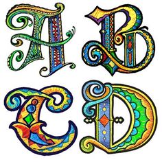 the letters are decorated with colorful designs