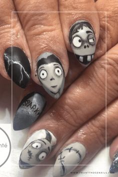 Frankenweenie Nails Nails Hand Painted, Inspired Nails, Cnd Shellac, Nail Beauty