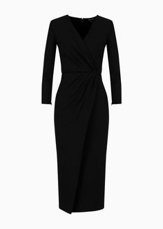 Viscose-blend Milano-stitch midi dress | GIORGIO ARMANI Woman Elegant Bodycon V-neck Evening Dress, Elegant V-neck Bodycon Dress For Formal Occasions, Elegant Evening Bodycon Maxi Dress, Elegant Sheath Midi Dress For Party, Ruched Sheath Midi Dress For Gala, Gala Sheath Midi Dress With Ruched Detail, Elegant Bodycon Dress With Long Sleeves, Elegant Bodycon Midi Dress For Evening, Elegant Bodycon Cocktail Evening Dress