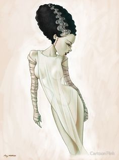 a drawing of a woman in a white dress