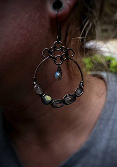 a close up of a woman's face wearing a pair of earrings