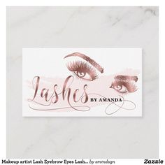 the lashes business card is displayed on a white background with pink watercolors and black ink